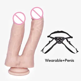 Dildos de brinquedos sexuais O mesmo pênis líquido de silicone lésbica dupla de cabeça dupla brinquedo vestível