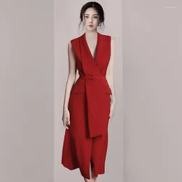 Lässige Kleider Yilin Kay 2023 Mode Runway Hochwertige Sommer-Frauenkleid rotes V-Ausschnitt Ärmel und sexy Party