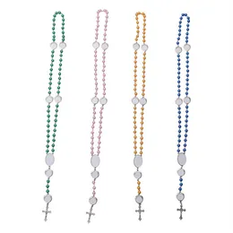4 Farben Sublimation Halskette Wärmeübertragung Anhänger Rosenkranzperlen Halskette Kreuz Jesus Metallanhänger für DIY