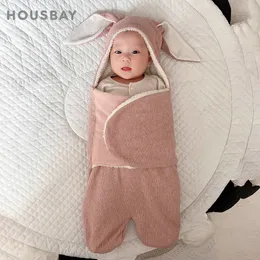 Coperte Swaddling nato 0 6 mesi Infant Anti Startle Cute Rabbit Ear Design Swaddle Wrap lavorato a maglia Sleepwear per bambini 230106