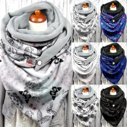 Szaliki mody kobiety motyl drukuj szalik hidżabs żeńskie miękkie opakowanie swobodne ciepłe jastrzębie guziki femme faulard bufand l5