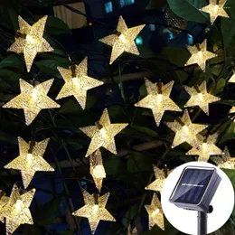 Saiten 20 50LED Solar LED String Licht Wasserdichte Biene Wasser Tropfen Pfirsich Blüte Stern Ball Kristall Globus Schneeflocke Dekoration für Outdoor