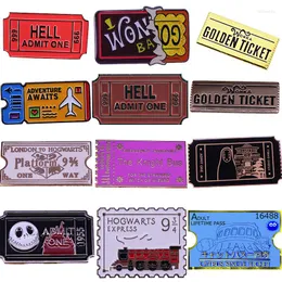 Brooches Express Railway Ticket Enamel Pin Golden To Te Hell Badge Adventure Await Brooch Accessory