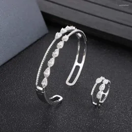 Halsband örhängen set lyxvatten droppe 2line armband ring set mode dubai brud för kvinnor bröllop brincos para som mulheres fg100495