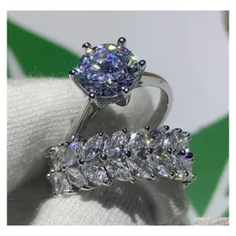Bröllopsringar choucong fantastisk högkvalitativ lyxsmycken par 925 Sterling Sier Marquise Cut White Topaz Cz Diamond Band Ring D DHH2P
