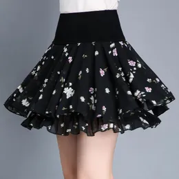 Kjolar sommarkvinnor kjol shorts hög midja a-line blommig tryckt söta söta flickor dans mini 4xl e94skirts