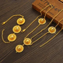 Necklace Earrings Set Ethiopian Head Chain Bracelet Habesha Gold Color Hair Piece Jewelry Eritrea Wedding Gifts For Women Bride Gift