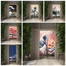 Curtain Japanese Door Mount Fuji Cherry Blossoms Doorway s Sun River Linen Drapes Restaurant Decor Hanging Half 230105