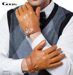 Gours Winter Genuine Leather Gloves Men New Brand Goatskin Black Fasken Driving 터치 스크린 장갑 Goatskin Mittens GSM0367107540