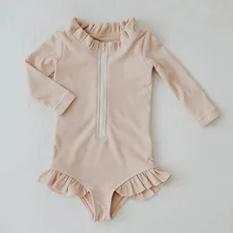 S Toddler Baby Kids Girls Zipper Long Sleeve Ruffles Beach Swimsuit Swimpit Blikinis Monokini Bathing Suit 230106