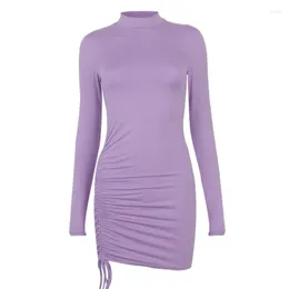 Casual Dresses Eushey 2023 Spring Autumn Women Shirrring Sexig Bodycon Dress Långärmning Slim Streetwear Outfits Female