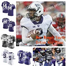 American College Football Wear Thr NCAA College Jerseys TCU Horned Frogs 14 Andy Dalton 15 Max Duggan 16 Alex Delton 18 Jalen Reagor 13 Justin Rogers Custom Football