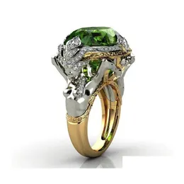 Обручальные кольца винтажные модные украшения 925 стерлинговые зеленые изумрудные драгоценные камни овальный срез Cz Party Women Band Band Ring Ring Dh4lk