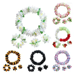 Fiori decorativi 1 set ghirlande hawaiane per feste in spiaggia Hula costume collana bracciali ghirlanda per matrimonio tropicale compleanno abito favore