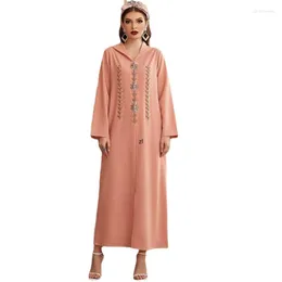 Ethnic Clothing Dress Pink Gold Tube Handmade Diamond Hooded Robe ABAYA Elegant 2023 Fashion Ramadan Muslim Dresses Dubai Middle