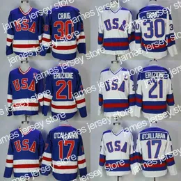 College Hockey Thr 30 Jim Craig 21 Mike Eruzione 17 Jack O'Callahan 1980 USA Hockey Jersey 영화 유니폼 스티치 빨리 빨리