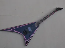 Black V shaped electric guitar with pink stripe Rosewood fretboard Floyd rose offering customized services