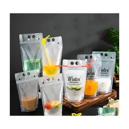 Other Drinkware Transparent Self Seal Drink Bag With St Frosted Plastic Beverage Diy Container Party Fruit Juice Drinks Pouch Drop D Dhybg