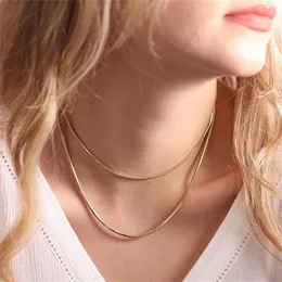 Stainless Steel Chain Necklace 18K Gold Plated Round Snake Chains Link Dainty Necklace for women Boho Cute Summer Beach Jewelry