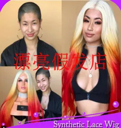 Mhazel Middle Part Long Straight 613 Blondeyellowred Cosplay Synthetic Lace Front Wig hat耐性fiber6137793