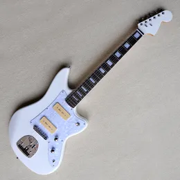 Guitarra elétrica branca personalizada com 2 captadores Pickguard de pérolas de rosa de pau -rosa 22 Trets podem ser personalizados