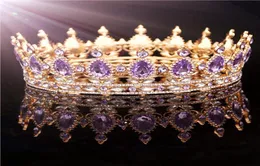 Gold Purple Queen King Bridal Crown for Women Emerdress Prom Pageant Wedding Tiary i koronki biżuteria do włosów Y11309116383