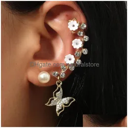 CLIP-ON SCREW BACK CLIPON EARRINGS VIT PEADEDE THE RHINESTONE Flower Fjäril Ear Clip Ladies Party Födelsedag Casual Fashion 1 Parcl DHXA7