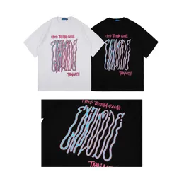 남자 T 셔츠 American Street Retro Graffiti Vibe 스타일 짧은 슬리브 티셔츠 남자와 여자 애호가 다크 힙합 조류 브랜드 반 INS