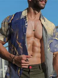 Men's T Shirts Fashion Summer Short Sleeve Lapel Cardigan Casual Hawaiian Printed Beach Shirt Loose Single Breasted Men Shi
