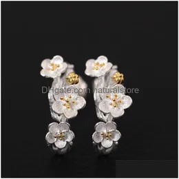 Silver 925 Sterling Sier Plum Stud Earrings Female Ethnic Handmade Blooming Flower Wedding Earring For Women Mother Gifts Drop Deliv Dh2Vh