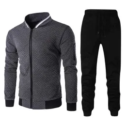 Jogging Clothing Zestawy męskie jesienne/zima ciepła obciążnik stand-up stojak na stojak na kolorze koloru w kratę zamek błyskawiczny baseball mundur mundurowy garnitur sportowy garnitur sportowy