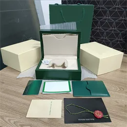 Lyxfall Designer Boxes Dark Green Watch Box Gift Woody Case For Rolex Watches Booklet Card Taggar och papper på engelska Swiss Watchesboxes