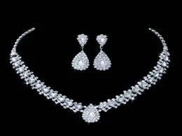 Luxe bruiloft sieradensets voor bruidsbruidsmeisje sieraden drop oorrang ketting set Oostenrijk Crystal hele cadeau507633333