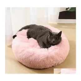 Kennels Pens Fluffy Cat Dog Litter Plush Soft Cotton Round Bed Warm Pad Pet Nest Cushion Comforable Slee Supplies Drop Delivery Ho Dho0C