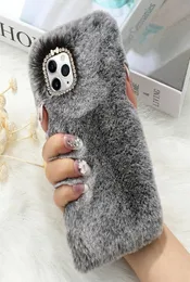 Para iPhone 11 Pro 8 Plus XR XS Cajas máximas Cajas calientes Furry Furry Plush Case de teléfono peludo Cubierta Lindo Rabbit de invierno Fur Rhinestone8230175