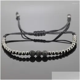Charm Bracelets 1Pc Men Anil Arjandas Jewelry 6Mm Pave Setting Cz Bead 24K 4Mm Brass Beads Braiding Rame Bracelet Drop Delivery Dhw8J