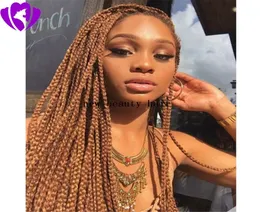 African Box Braid Wig Synthetic medium brown color Full Braids Lace Front Wigs with baby hair natural hairline8804122
