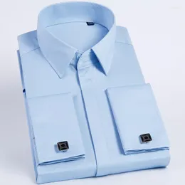 Camicie casual da uomo Polsino francese Manica lunga da uomo Camicia elegante da smoking Vestibilità classica Uomo Matrimonio sociale Serata con bottoni Francia con gemelli