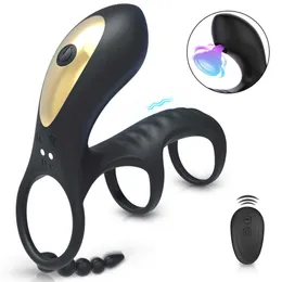 Sex Toys Penis Ring Wireless Remote Control Three Section Sperm Lock Massager 10 Frekvens Vibration Träning Massage Onanering Device Fun Fun