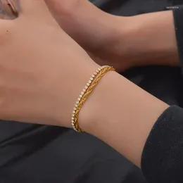 Länkarmband lyxiga kubik zirkonia tennis titan stål armband för kvinnor män guld färg is ut charm manlig bijoux smycken