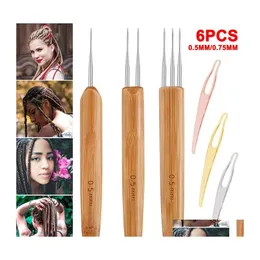 Craft Tools 6Pcs 0.75Mm/0.5Mm Dreadlocks Crochet Hooks Set Hair Extensions Weaving Needles Interlock Needle Tool Tp Drop Delivery Ho Dhhru