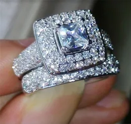 Vecalon Wedding 188pcs Topaz Simuliertes Diamant 14KT Weißgold gefüllt 3in1 Verlobungsband Ring Set für Frauen SZ 511 40 U28724132