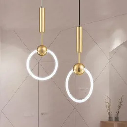 Lâmpadas pendentes Arte nórdica Criativa Criativa Led Loft Sala de jantar Lâmpada Gold Ring Cafe Decoração T9 Tube 22W32WPing