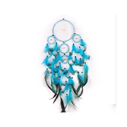 Arti e mestieri fatti da sogno fatti a mano Catcher Wind Chime Feather Natural Feather Make Home Furnishing Ornament Decorate Blu Wall Delic Dhkzo