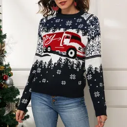 Kvinnors tröjor Kvinnor Leisure Snowflake Christmas Sweater Truck Crew Neck Autumn Winter Knittad Fashion Street Pullover 2023