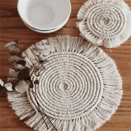 Table Mats 30 30cm Large Cotton Braid Handmade Home Kitchen Creative Macrame Cup Cushion Bohemia Style Non-slip Mat Gifts