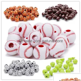 Akrylplast lucite 50 st/parti fotboll baseball basket tennis akrylpärlor sport boll spacer pärla passform för armband halsband dh93z