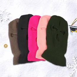 Berets 19 color pełna pokrywa twarzy Maska Trzy 3 -HORY BALACLAVA KNIT HAT TAKTIALNY Zimowy jazda na narciarstwie Salia Salia ciepłe maski