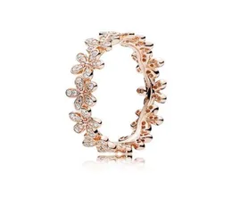 18K Rose gold Silver Dazzling Daisy Meadow Stackable womens Ring for Pandora 925 Sterling Silver designer rings with Original Box9492861