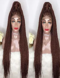 Top Selling High Density Braided Lace Front Wigs Box Synthetic Fiber Wigs Thick Full Hand Synthetic Hair Micro Havana 8668405